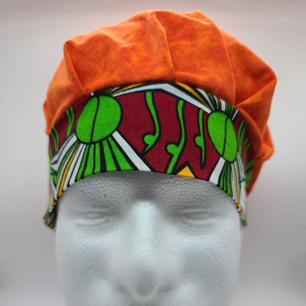 Afro-Green (Tie-Dye Orange) Bouffant Scrub Bonnet