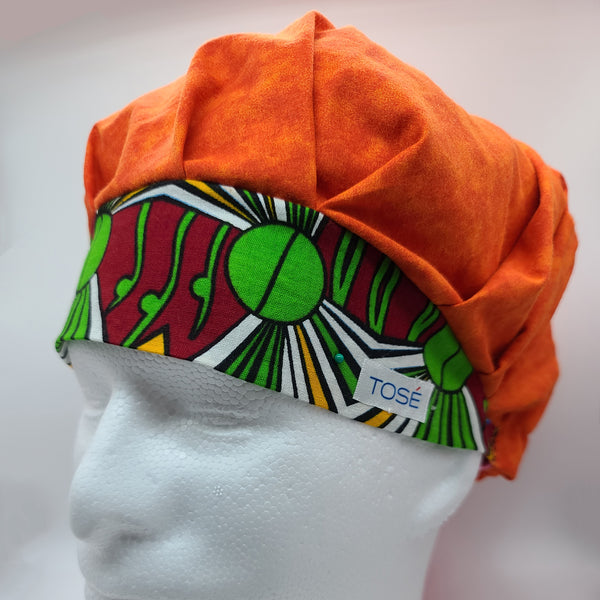 Afro-Green (Tie-Dye Orange) Bouffant Scrub Bonnet