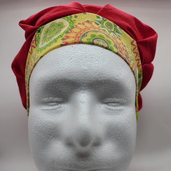 Red & Green Circles (Red) Bouffant Scrub Bonnet