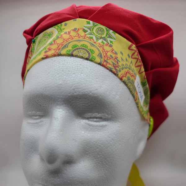 Red & Green Circles (Red) Bouffant Scrub Bonnet