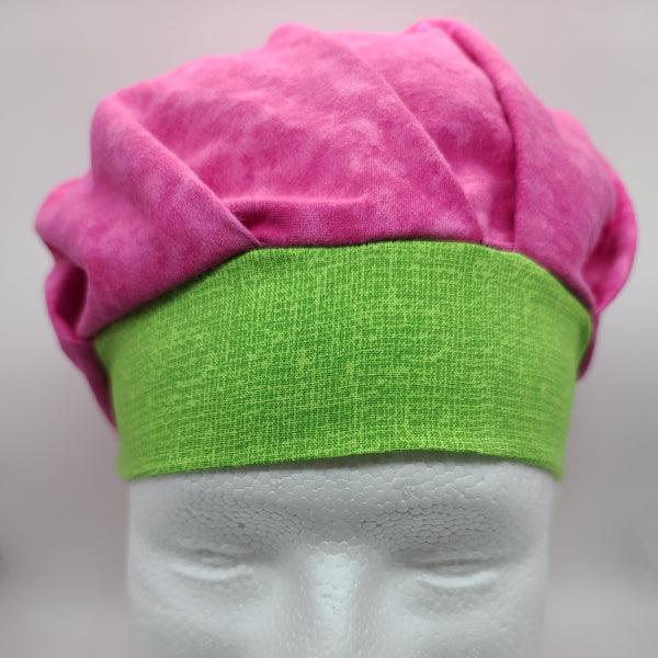 Textured Green (Tie-Dye Pink) Bouffant Scrub Bonnet