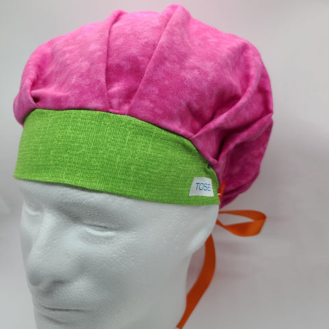 Textured Green (Tie-Dye Pink) Bouffant Scrub Bonnet