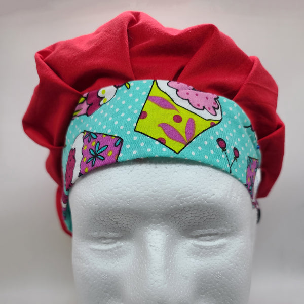 Sweet Cupcakes (Red) Bouffant Scrub Bonnet