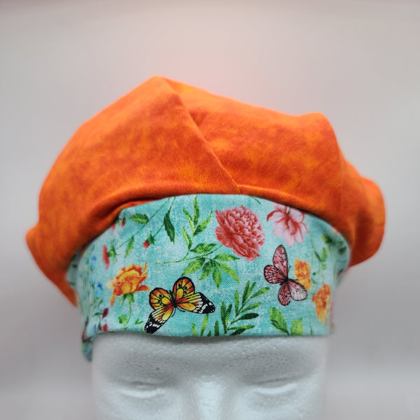 Butterflies (Tie-Dye Orange) Bouffant Scrub Bonnet