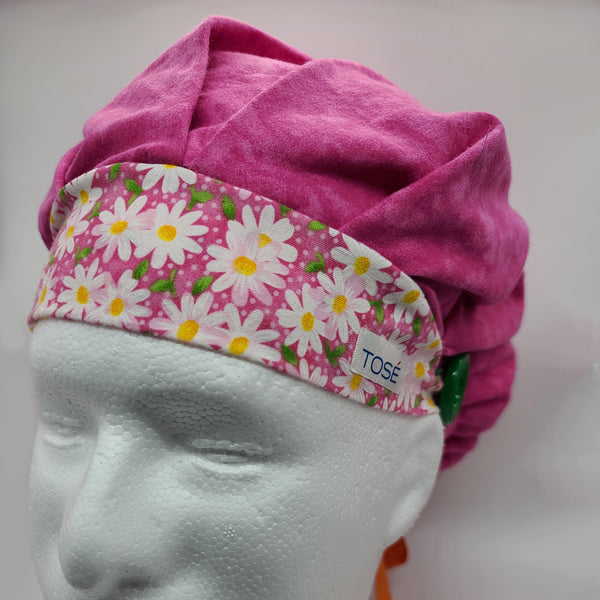 Daisy Deluxe (Tie-Dye Pink) Bouffant Scrub Bonnet