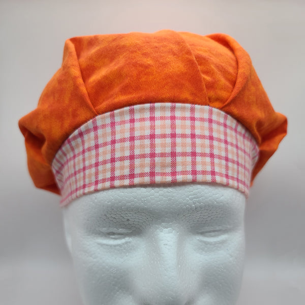 Pink & Peach Stripes (Tie-Dye Orange) Bouffant Scrub Bonnet