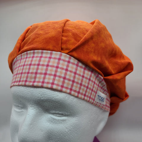 Pink & Peach Stripes (Tie-Dye Orange) Bouffant Scrub Bonnet