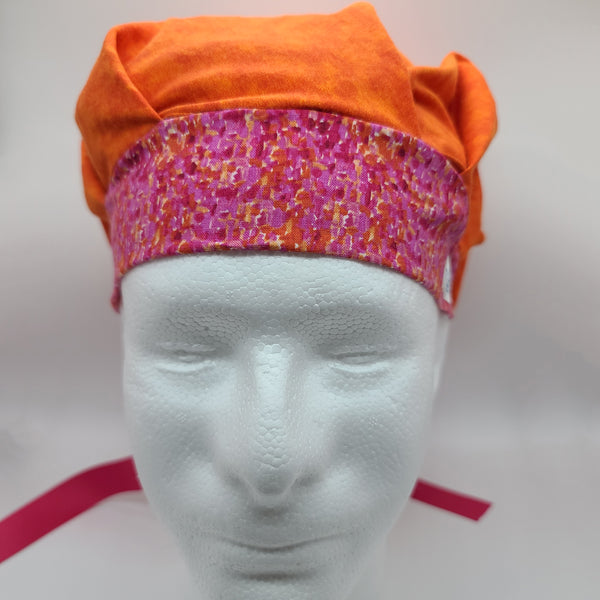 Pink & Orange Speckles (Tie-Dye Orange) Bouffant Scrub Bonnet