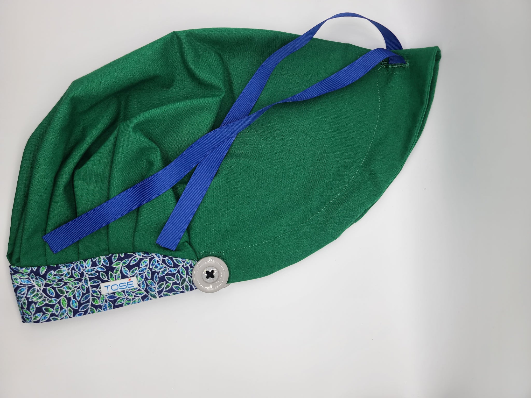 Floral Green, Blue & Silver (Green) Bouffant Scrub Bonnet