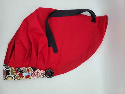 Flowery Red, Tan & Black (Red) Bouffant Scrub Bonnet