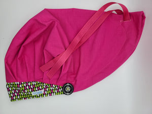 Lime, Pink & White Half Circles (Pink) Bouffant Scrub Bonnet